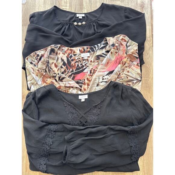 Women's Plus Size 3 Piece Flowy Blouse Bundle size 26/28 in Black Animal Print - Picture 1 of 4
